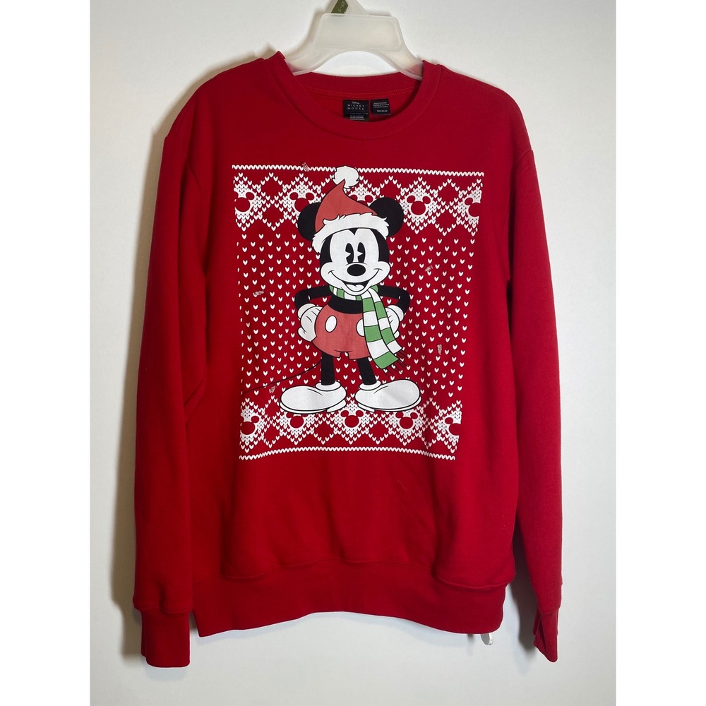 Disney Mickey Mouse Light Up Christmas Sweatshirt Red Holiday Pullover Medium